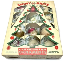 12 Vintage SHINY BRITE Christmas  ORNAMENTS  Mercury Glass in Box