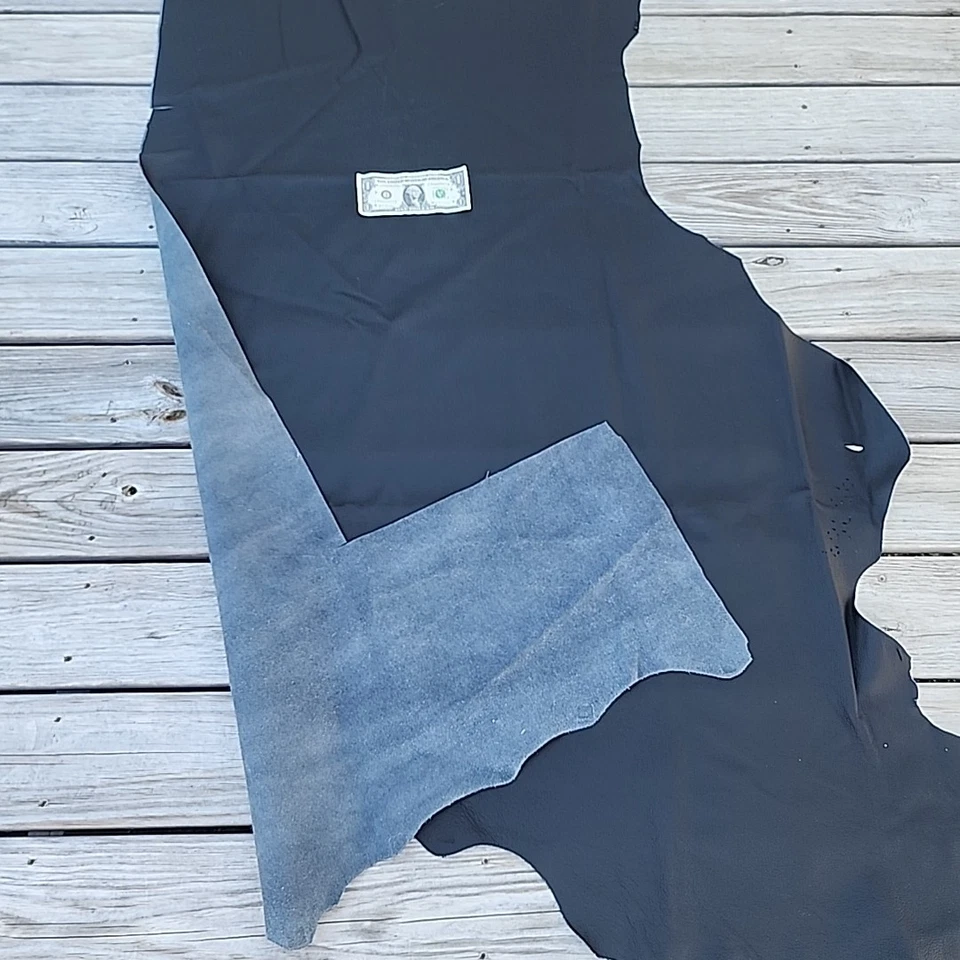 Remanentes de tapicería de cuero negro parcial de piel de vaca de alta calidad  Foto 2 de 4