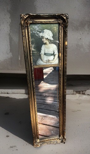 Antique Carved Gilded Wood Trumeau Mirror Portrait Top Farmhouse Cottage Core