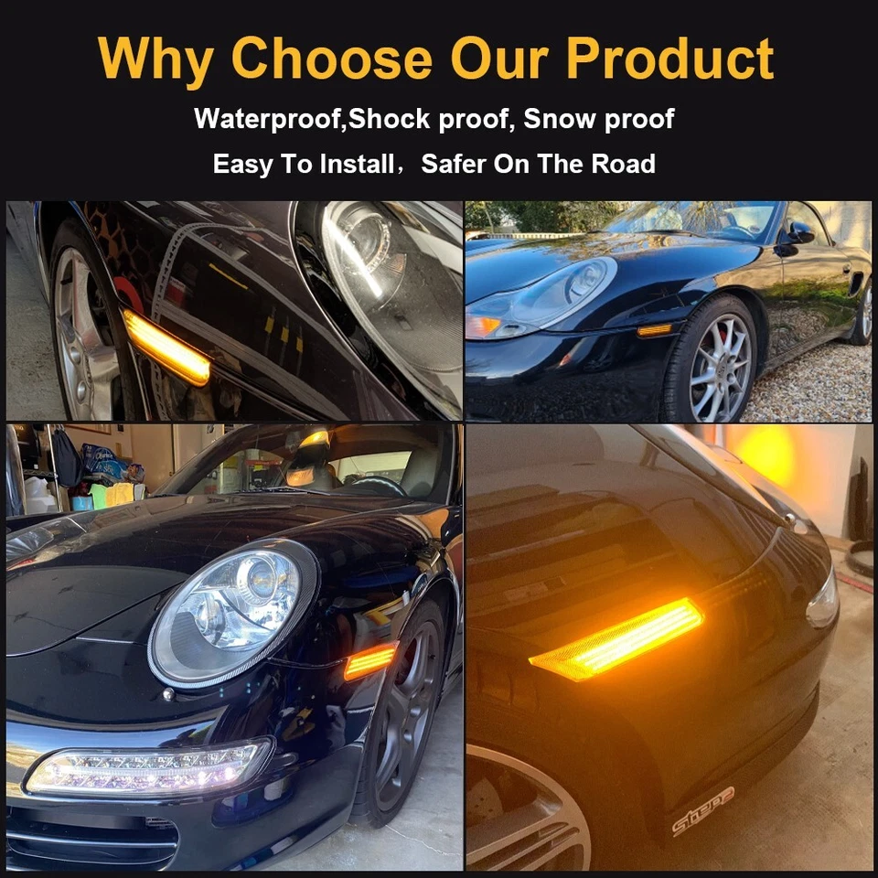 Smoked Front amber LED Side Marker Lights For Porsche 911 997 987 Cayman Boxster - Изображение 2 из 4