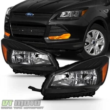 Black 2013-2016 Ford Escape Headlights Halogen Headlamps Replacement Left+Right