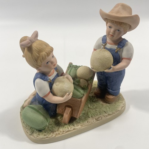 1985 HOMCO Home Interior Denim Days "Melon Patch" Figurine #1512 Farm Boy Girl - Picture 3 of 6
