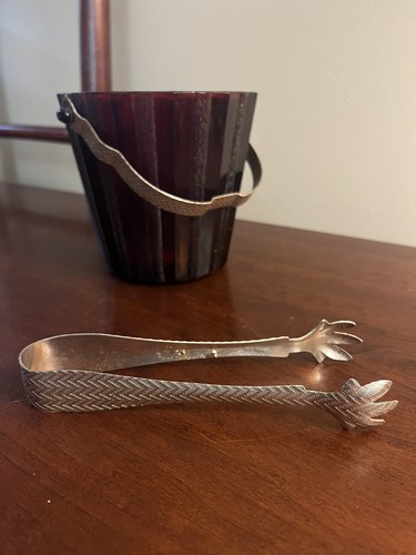 ROYAL RUBY ANCHOR HOCKING DEPRESSION ICE BUCKET PLUS TONGS - Picture 4 of 8