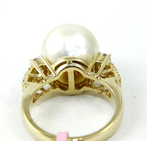 Natural South Sea Pearl & Diamond Halo Solitaire Ring 14k Yellow Gold 14mm .70Ct - Picture 7 of 7