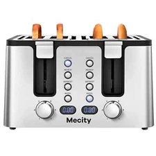 Mecity 4 Slice Toaster Stainless Steel W/ Countdown Timer Extra Wide 6 Brown Set