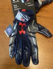 NEW SZ Large Under Armour Men's UA F8 Football Gloves 1370840-409 Blue Red Gray