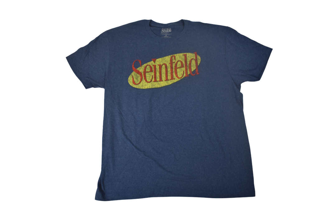Seinfeld Mens Distressed Navy Heather Logo Tee Shirt Sizes M-2XL