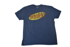 Seinfeld Mens Distressed Print Logo Navy Heather Tee Shirt New M, L, XL, 2XL