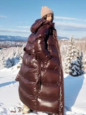 Women Ankle Length Super Long Duck Down Puffer Jacket Coat Hooded Warm Loose Fit