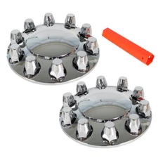 Set of 2 Chrome Front Axle Wheel Cover with Hub Cap 33mm Lug Nuts for Semi Truck