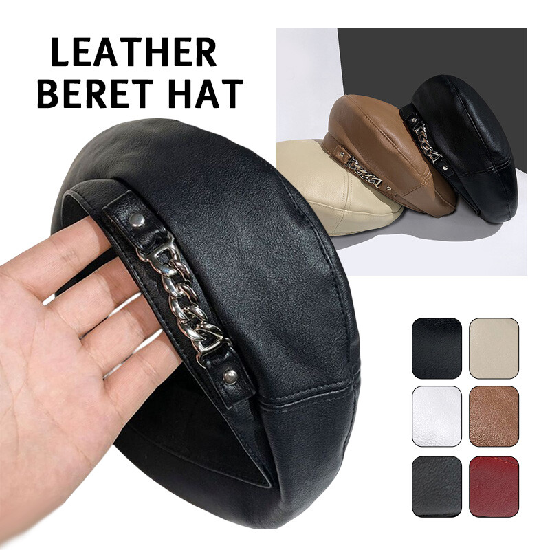 Vintage Retro Artist Women Faux PU Leather Casual Beret  display picture 1