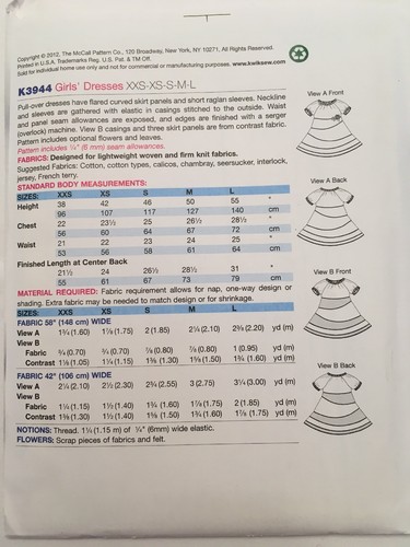 Kwik Sew K3944 Girls Dress Sewing Pattern XXS XS S M L Summer School Play Easy - Picture 4 of 5