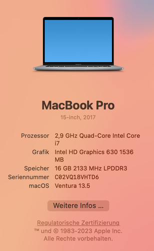 Apple MacBook Pro 15" (2017) | i7 2.9 GHz | 16GB RAM | 500GB SSD | Top Zustand - Bild 6 von 9