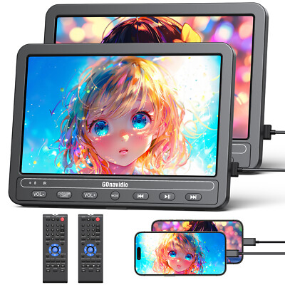 2x10.1'' Portable Car Headrest DVD Player Monitor HD Screen Multi-format Headsets