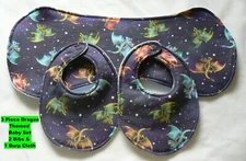 NEW Dragon Themed 3 Piece Baby Gift Set Bibs & Burp Cloth (All are reversable)