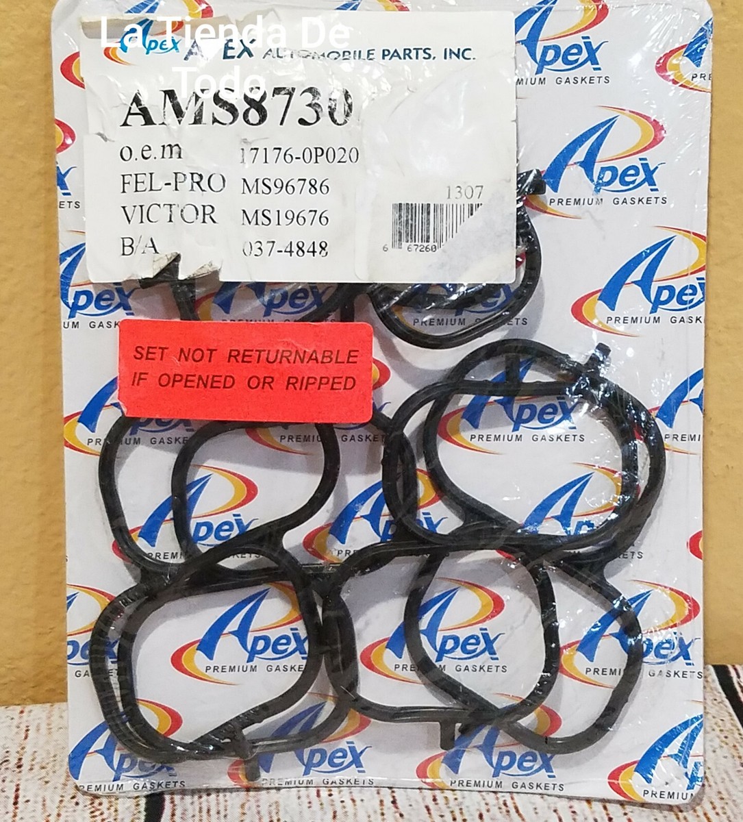 FUEL INJECTOR PLENUM GASKET SET MS96786, AMS8730, 171760P020 17176