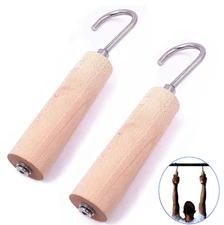 1 Pair Pull-Up Grip Handle Stainless Steel Hook Wooden Beech Handles Gym Workout