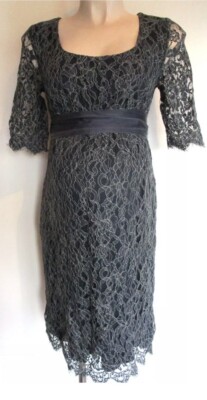 SERAPHINE LUXE MATERNITY NAVY GREY LACE OCCASION PARTY DRESS SIZE 12 UK 