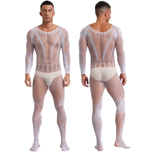Men's Bodystocking Sissy Bodysuit Outfit Jumpsuit Teddies Lingerie Pouch AU - Picture 11 of 41