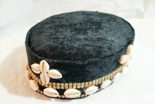 Black Traditional Igbo kufi Velvet Hat WT Cowries. Larry Gaga style Nigerian cap