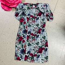 VTG ALL THAT JAZZ Button Up Floral Dress Sz 7/8 Shoulder Pads Cottagecore
