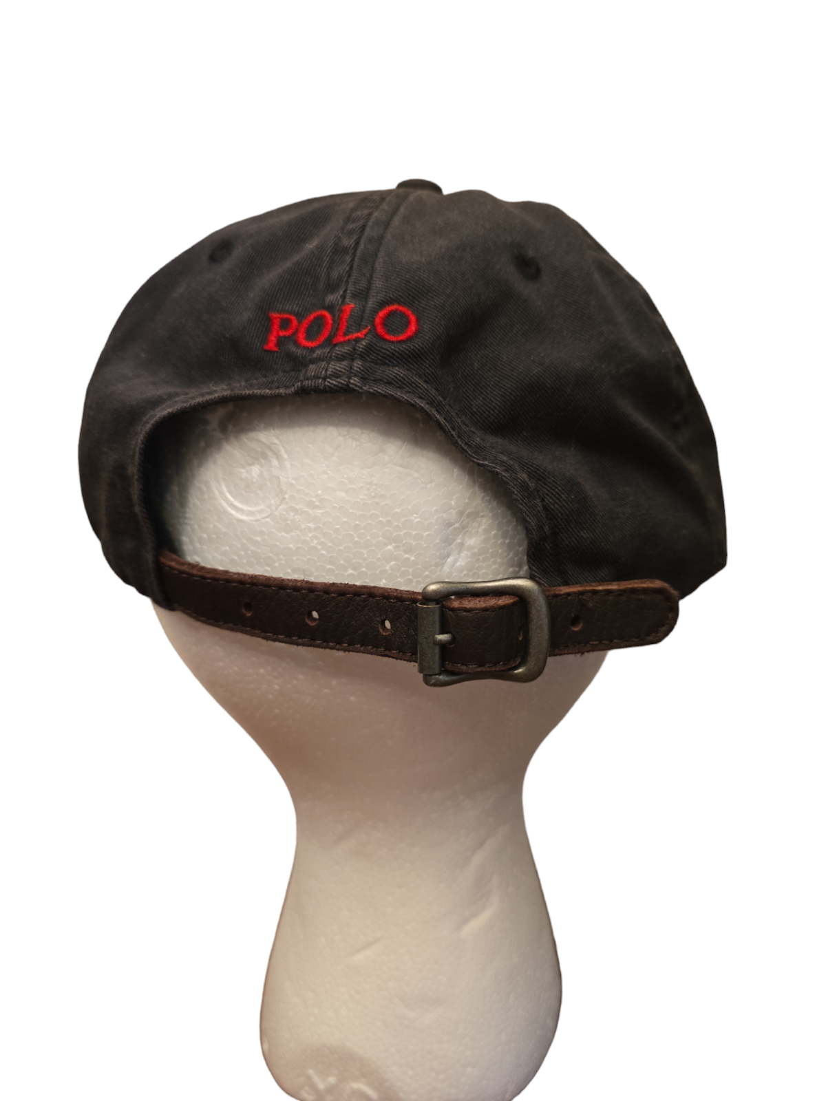 Polo vintage Ralph Lauren pony rosso cappello berretto nero regolabile cinturino in pelle posteriore