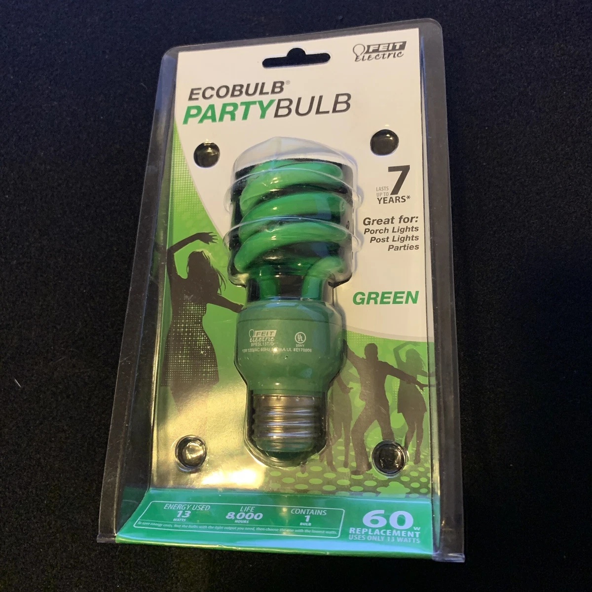 NEW Ecobulb Party Bulb Green CFL Bulb Standard Base 13 W 60 W equivalent