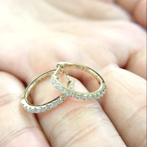 1Ct Round Cut Simulated Diamond Hoop Earrings 14K Yellow Gold Finish - Image 2 of 4