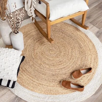 Teppich Rund Design 100% Natürliche Jute Hand Geflochten Landhaus Jute Gebiet - Bild 1 von 4