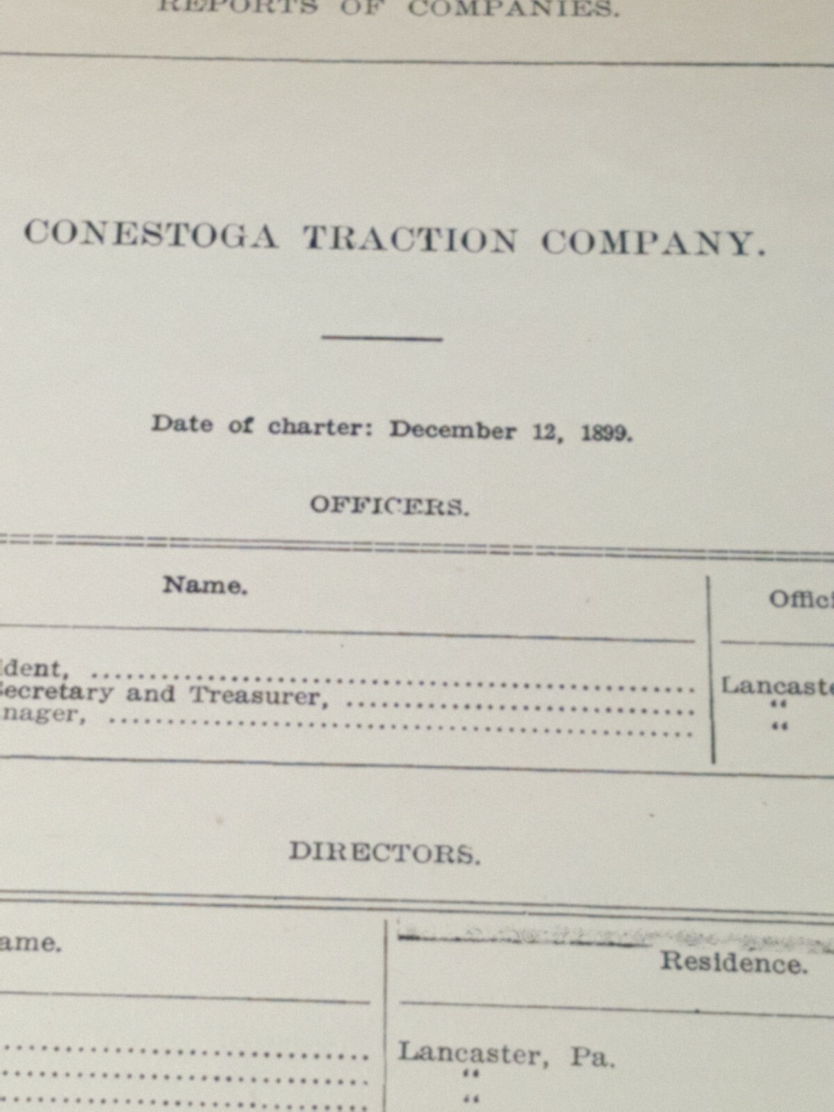 1909 document CONESTOGA TRACTION COMPANY Lancaster County PA streetcar