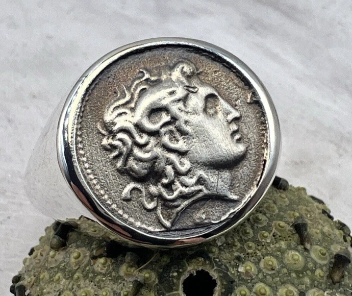Alexander the Great signet coin ring Sterling Silver