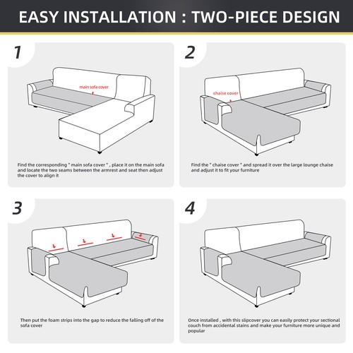 Couch Slipcover Waterproof L Shape Sofa Cover Sectional Couch Chaise Lounge - 第 66/66 張圖片
