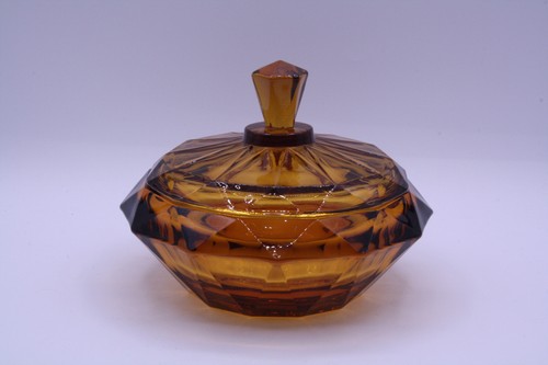 Viking Diamond Point Candy Dish w/lid Amber 7.5” Mint Vintage MCM - Picture 4 of 14