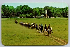 Vintage Postcard MI Hart at Old Trails Stables Horses Riders Chrome