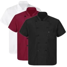 Unisex Short Sleeve Chef Coat Jacket Kitchen Restaurant Hotel Cook Work Uniform