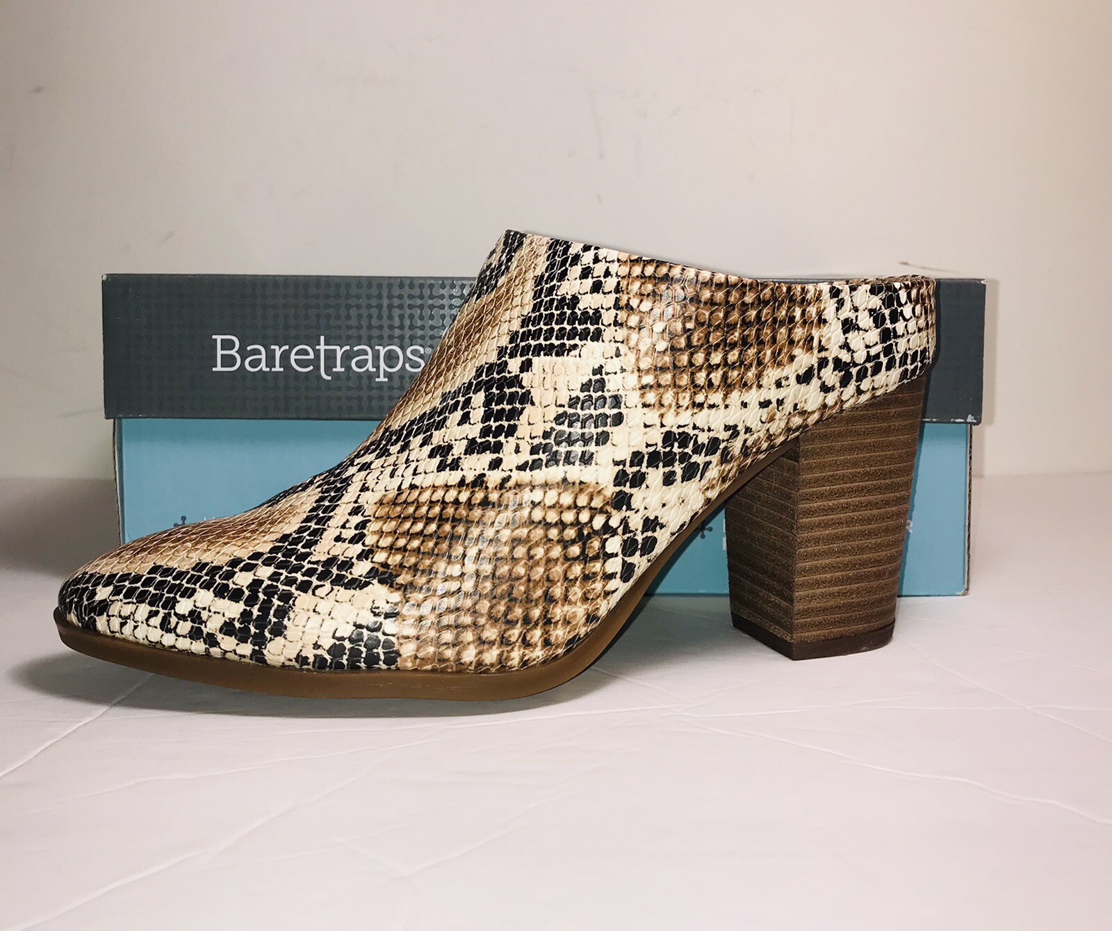 BARETRAPS CAITEE NEW MULES WOMENS FAUX SNAKESKIN SZ 10 BLOCK HEEL SLIP ON |  eBay