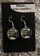 SILVER 925 CHESHIRE CAT EARRINGS ALICE IN WONDERLAND JEWELLERY GIFT HANDMADE