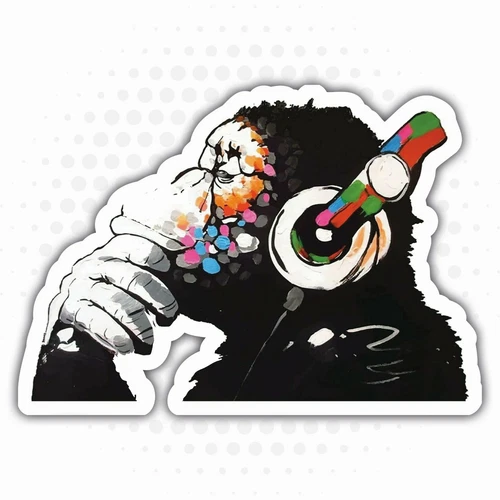 Banksy Monkey Headphones Graffiti Wall art Vinyl Sticker, Laptop, Fridge Decal