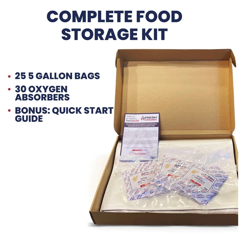 Bolsas de Mylar Fresh Assured (25) de 5 galones y (30) absorbedores de oxígeno 2000cc Foto 2 de 3