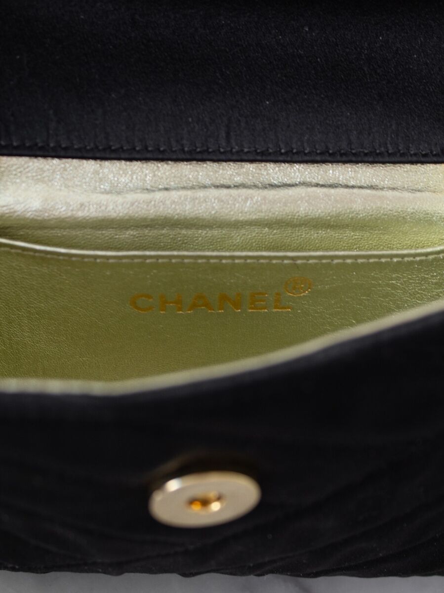 Chanel Vintage 1992 Black Gold Crystal Embellished CC Satin Chanel Vintage 1992 Black Gold Crystal Embellished CC Satin
