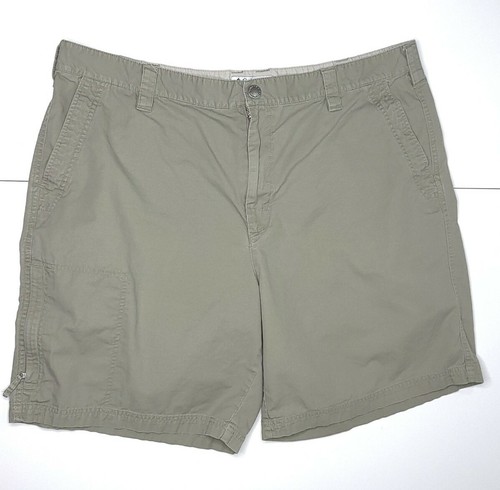Columbia Mens Shorts Green Khaki Zipper Pocket 100% Cotton 9" Inseam Size 40