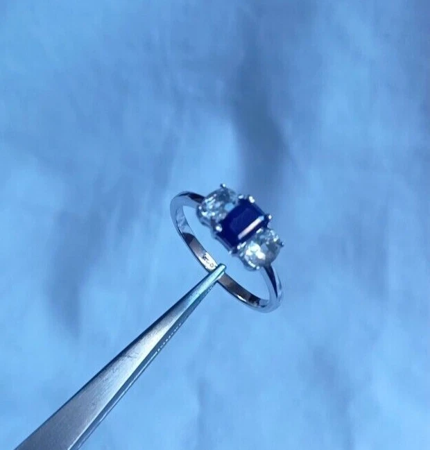 Anello baguette zaffiro blu Bangkok argento sterling 925 gioielli fatti a... - Immagine 3 di 4