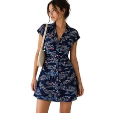 Old Navy Shirt Dress Sz S Petite Novelty Print Coastal Ferris Wheel Cap Sleeve