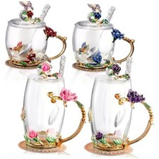 4 Pcs Vintage Glass Tea Cups,,11 Oz,12 oz 11 oz,12 oz Pink, Purple, Blue, Red