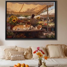 Oil Painting Dog Corgi Beagle Canvas Print Floral Wall Art Living Room Decor