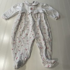 Vintage Little Me Footed Sleeper Baby 9M Embroidered Roses Collar Ruffle T1