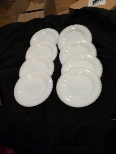 Westmoreland Milk Glass “Beaded Edge” Bread & Butter Plates  Set 8
