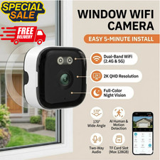 Window Security Camera WiFi 2.4/5GHz 3MP Full Color Night Vision Indoor Mount UK