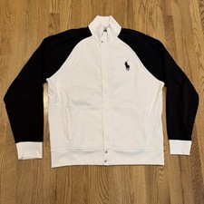 Polo Ralph Lauren Full Zip Track Jacket Men s Large Big Pony Black White Vtg