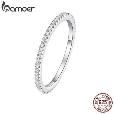 Bamoer White Gold Plated Solid 925 Sterling Silver Cz Simulated Diamond Stackabl